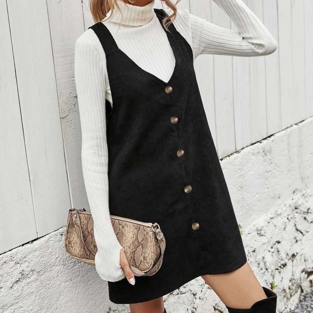 BellanBlue Black Mini Dress with White Turtleneck